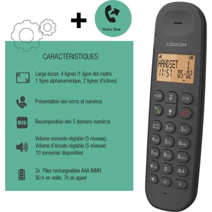 Téléphone Fixe Sans Fil Iloa 150 Couleur Aléatoire + 2 Piles Rechargable Gratuit thumbnail 3