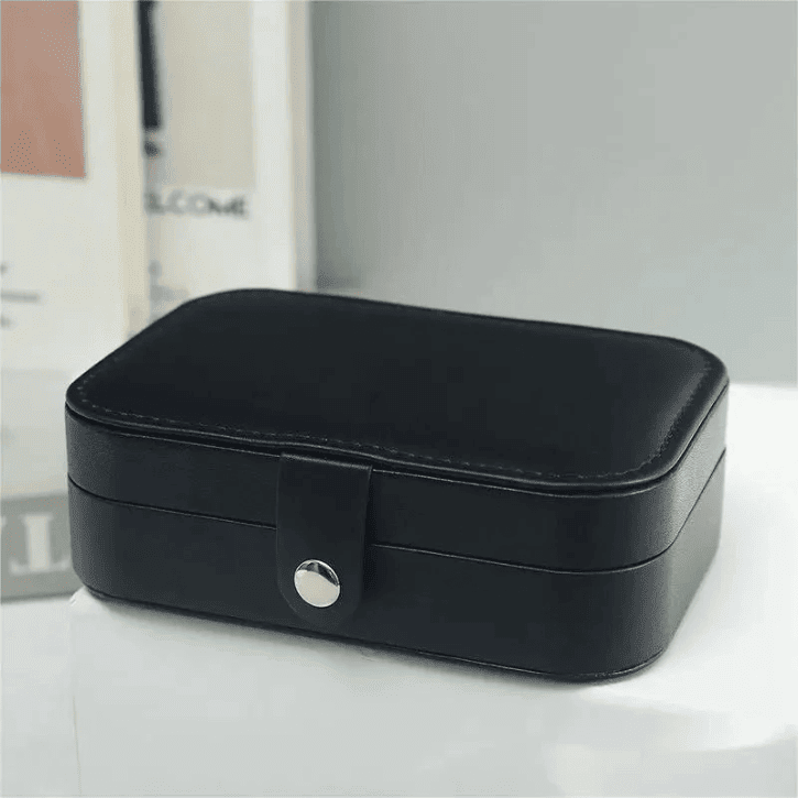 Boîte À Bijoux Portable En Cuir Pu Pour Collier, Boucles D'oreilles, Bague Noir