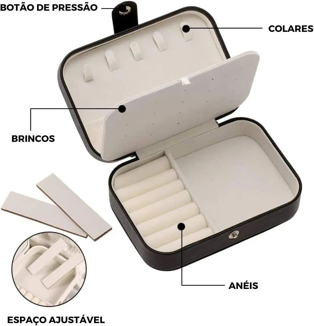 Boîte À Bijoux Portable En Cuir Pu Pour Collier, Boucles D'oreilles, Bague Noir thumbnail 3