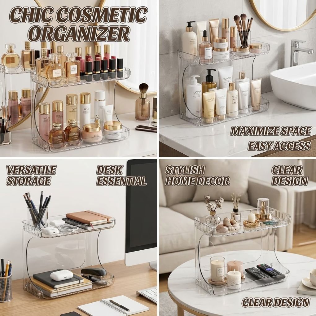 Organisateur De Salle De Bain À 2 Niveaux - Design Acrylique Cristallin