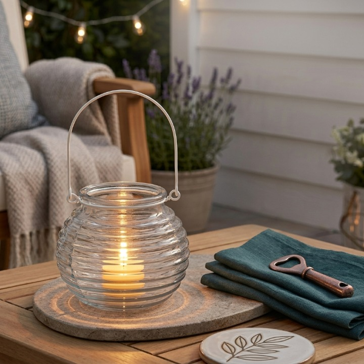Lanterne Décorative Avec Poignée Et Support Pour Bougie Design Ondulé