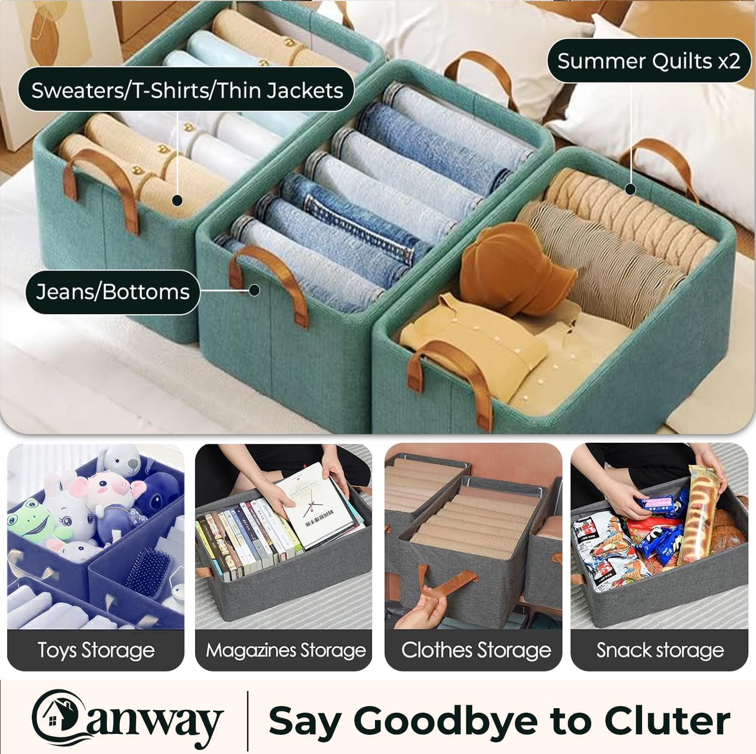 Boîte De Rangement Pliable Grande Capacité Avec Poignées Pour Organisation Maison – Couleur Aléatoire thumbnail 7