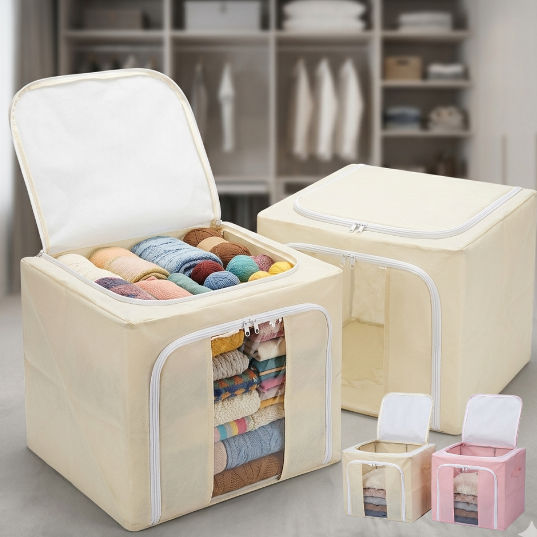 Boîte De Rangement Pliable Grande Capacité Pour Vêtements Avec Fermeture Éclair (couleur Aléatoire)