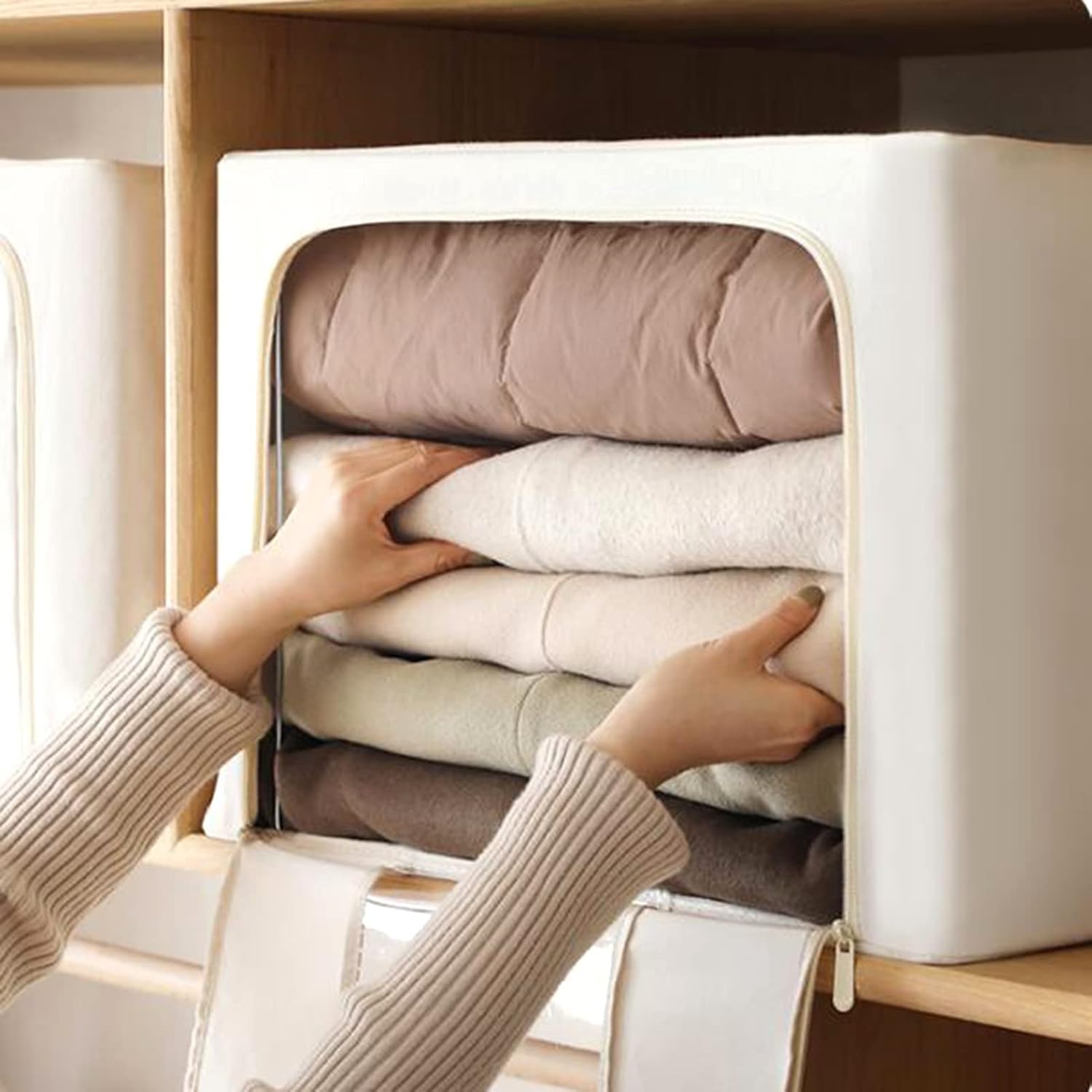 Boîte De Rangement Pliable Grande Capacité Pour Vêtements Avec Fermeture Éclair (couleur Aléatoire) thumbnail 4