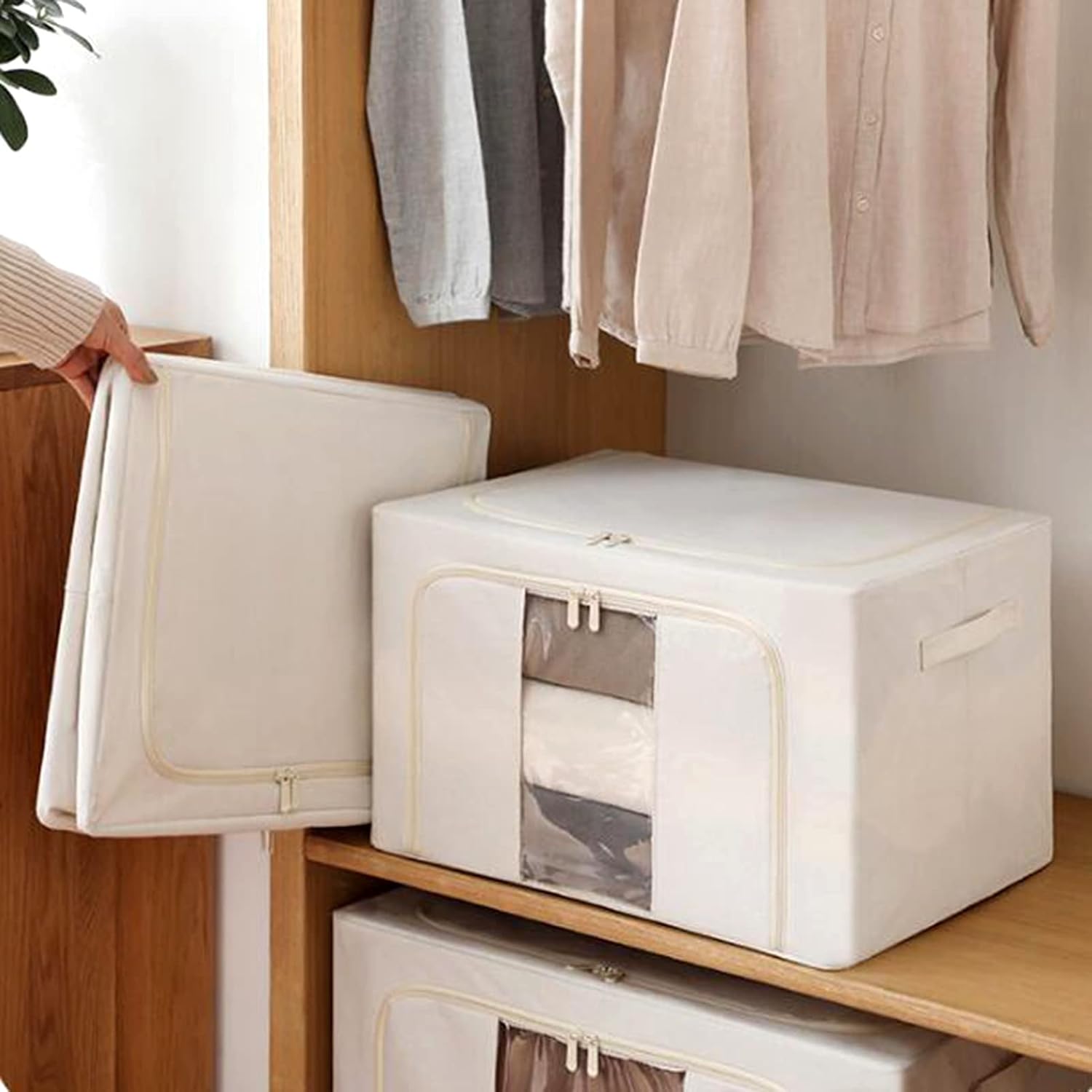 Boîte De Rangement Pliable Grande Capacité Pour Vêtements Avec Fermeture Éclair (couleur Aléatoire) thumbnail 5