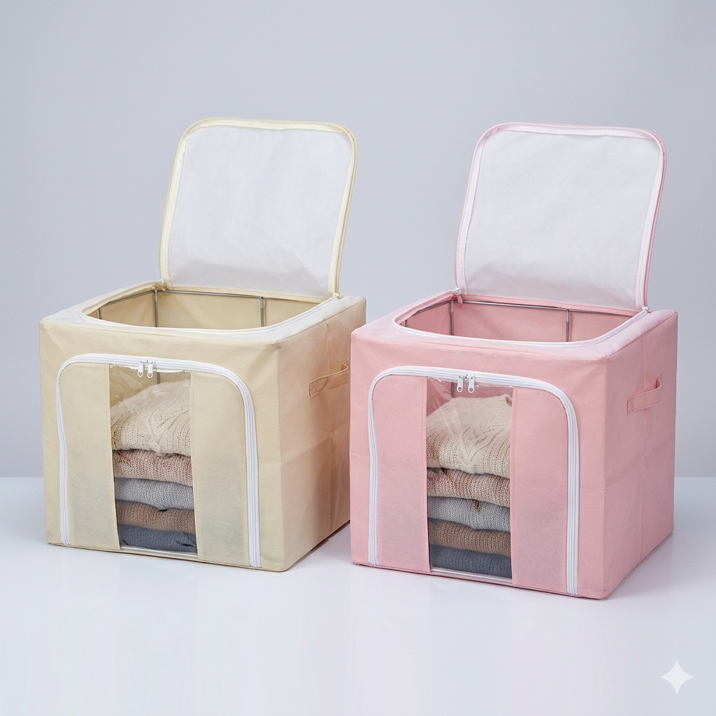 Boîte De Rangement Pliable Grande Capacité Pour Vêtements Avec Fermeture Éclair (couleur Aléatoire)