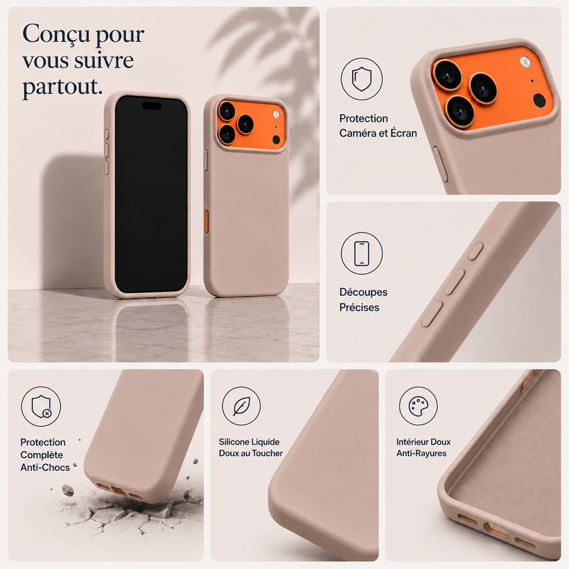 Coque Compatible Iphone 17 Pro Max – Silicone Beige Nude thumbnail 3