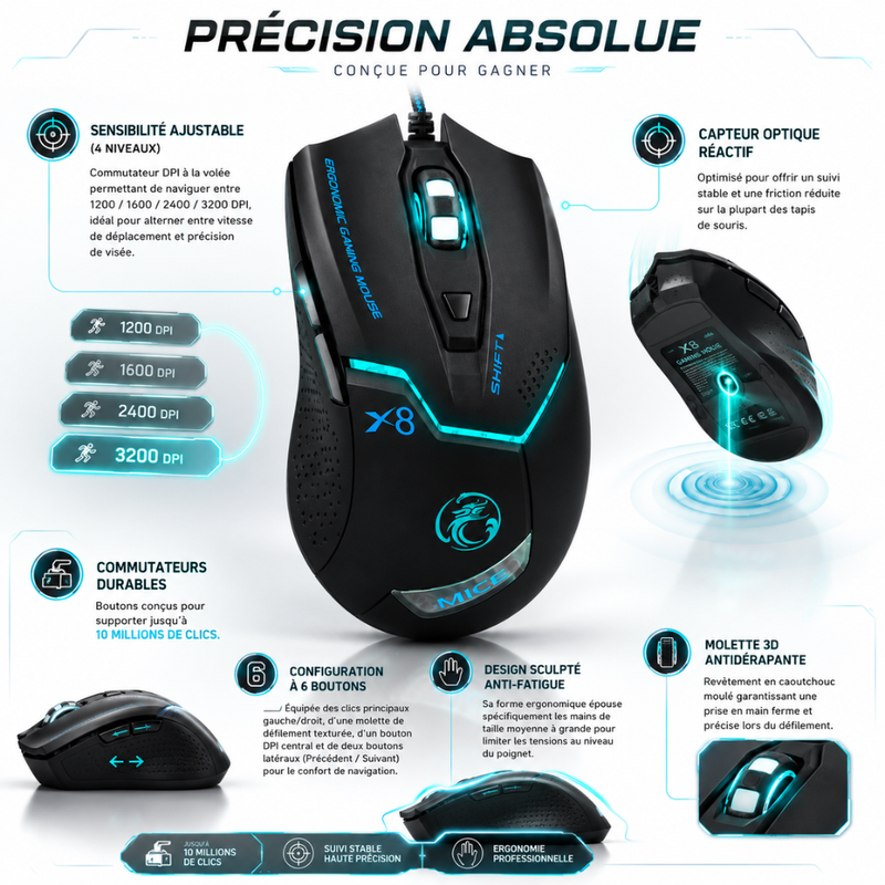 Souris Gamer Filaire Imice X8 -couleur Aléatoire