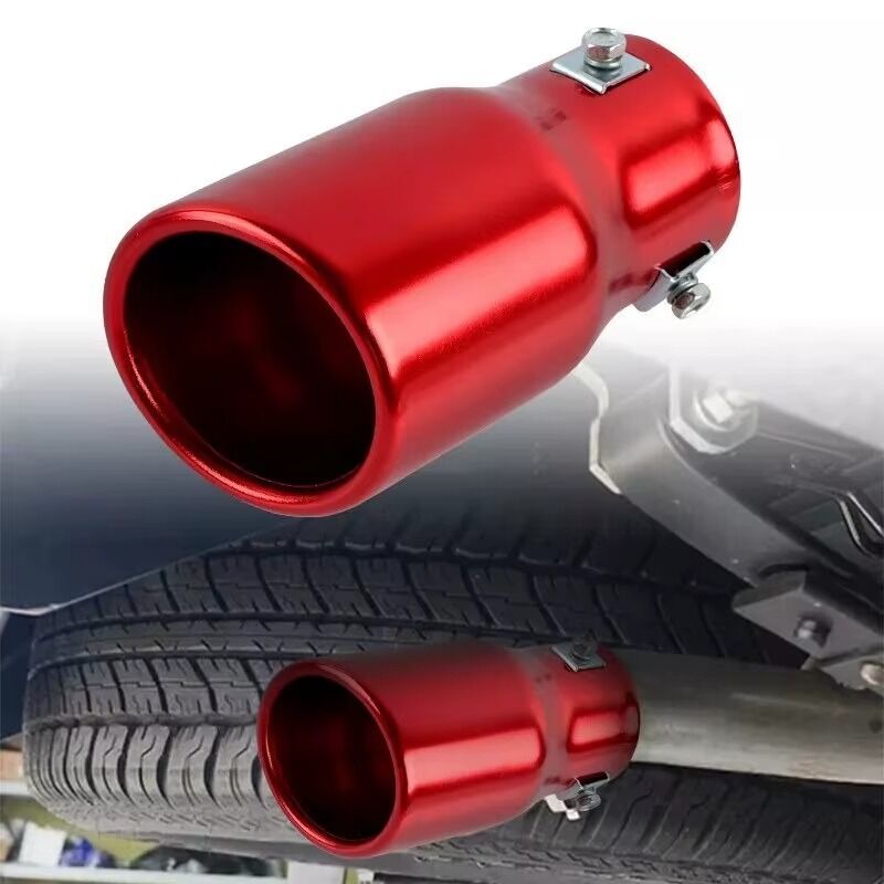 Embout De Silencieux D'échappement De Voiture De Forme Ronde Rouge Tuyau Droit 63mm Entrée 2.5