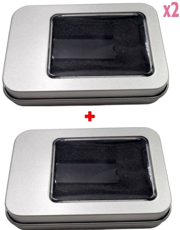 2 Boite Cadeau En Metal Avec Fenêtre Rangement Pour 1 Cle Usb Etui De Présentation Acier Inoxydable