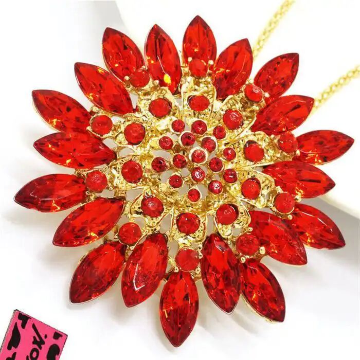 Collier Mode Femmes Rouge Cristal Bling Rose Pendentif Chaîne Collier