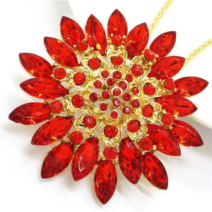 Collier Mode Femmes Rouge Cristal Bling Rose Pendentif Chaîne Collier