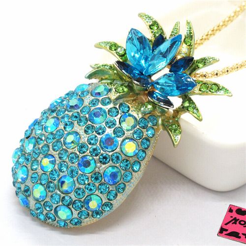 Nouveau Collier Pendentif En Cristal D'ananas Vert Strass Bling