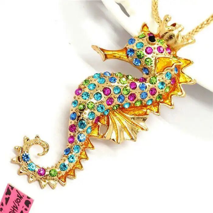 Collier + Pendentif Hippocampe - Cristal - Métal - Doré thumbnail 3