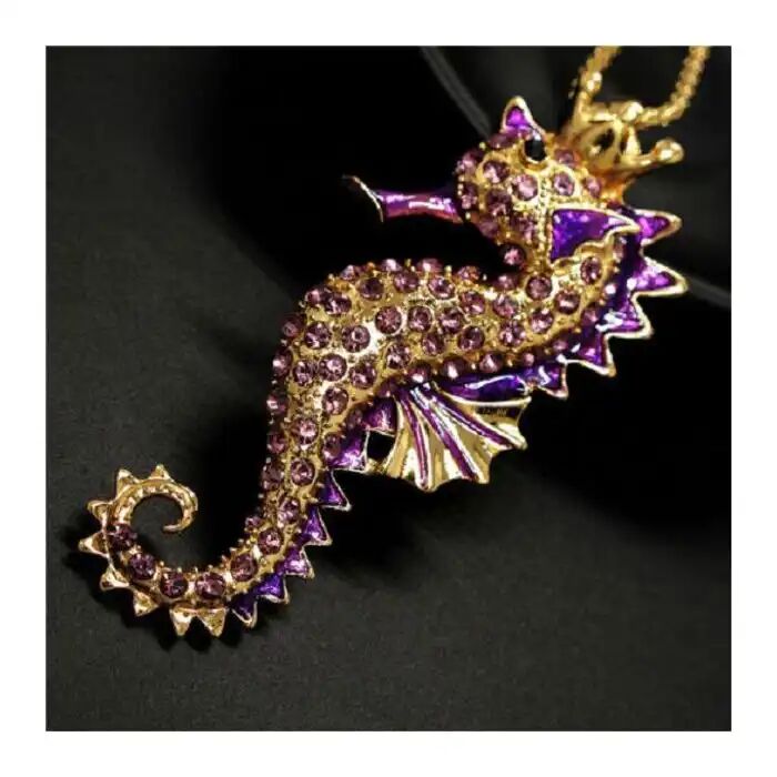 Mode Enamel Crystal - Seahorse Pendentif & Chaîne Collier
