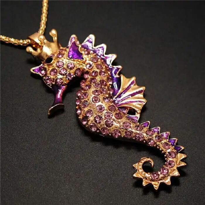 Mode Enamel Crystal - Seahorse Pendentif & Chaîne Collier