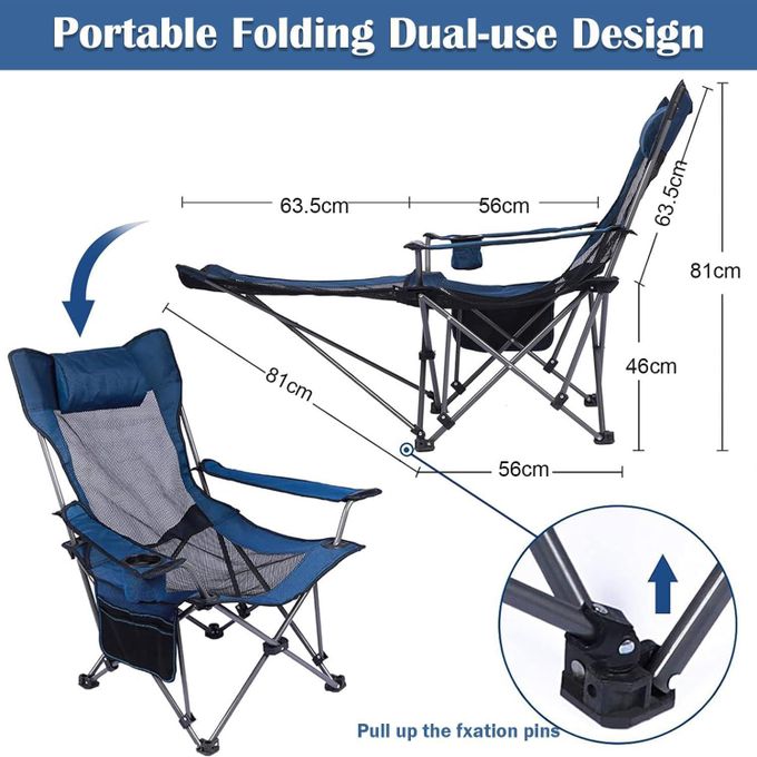Fauteuil De Camping Pliable Et Inclinable Avec Repose-pieds Intégré Chaise (Couleur Aléatoire) thumbnail 3