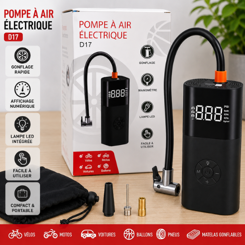 Pompe À Air Électrique D17 Portable Avec Manomètre Numérique Et Lampe Led thumbnail 1