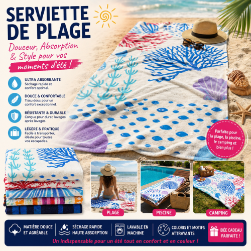 Serviette De Plage Ultra Absorbante – Couleur Aléatoire thumbnail 1