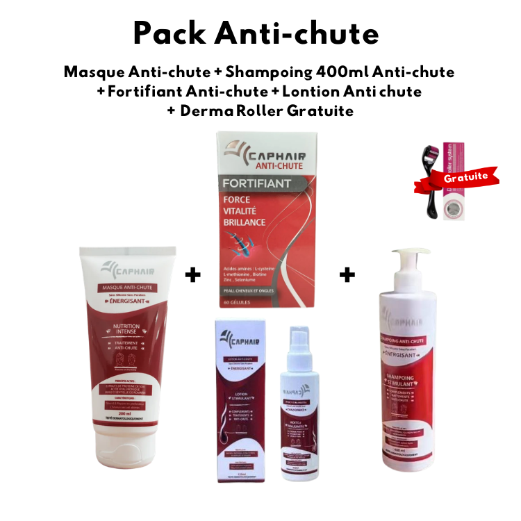 Collection Anti-chute, Masque Cheveux + Shampooing 400ml + Fortifiant 60 Gélules + Lotion Stimulant, Derma Roller