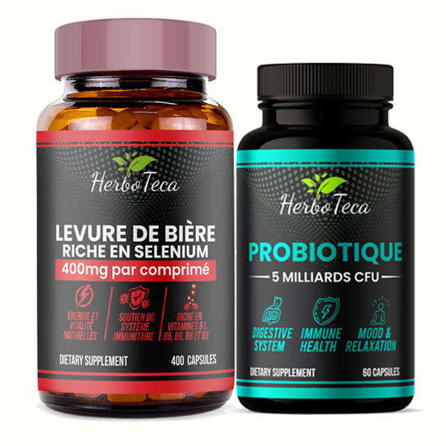 Pack Synergie Digestion & Vitalité Levure De Bière 400 Comprimés + Probiotiques 60 Capsules
