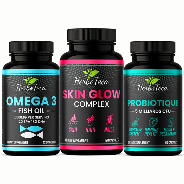 Pack Beauté Et Vitalité (femme) Skin Glow 120 Caps, Probiotique 60 Caps, Omega 3 120 Softgels