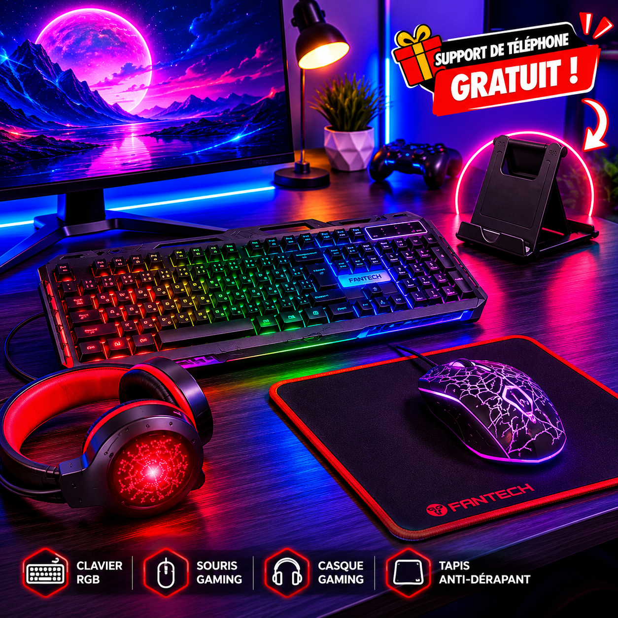 Bando GM-15 RGB Pack de jeux + Manchon De Doigt Free Fire Gratuit