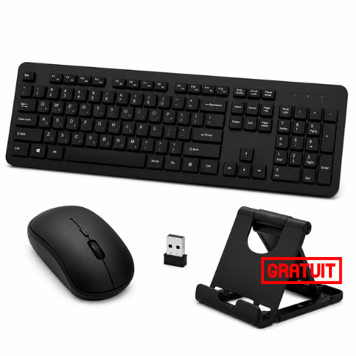 Pack Clavier & Souris Sans Fil + Support Téléphone Gratuit