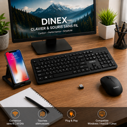 Pack Clavier & Souris Sans Fil + Support Téléphone Gratuit