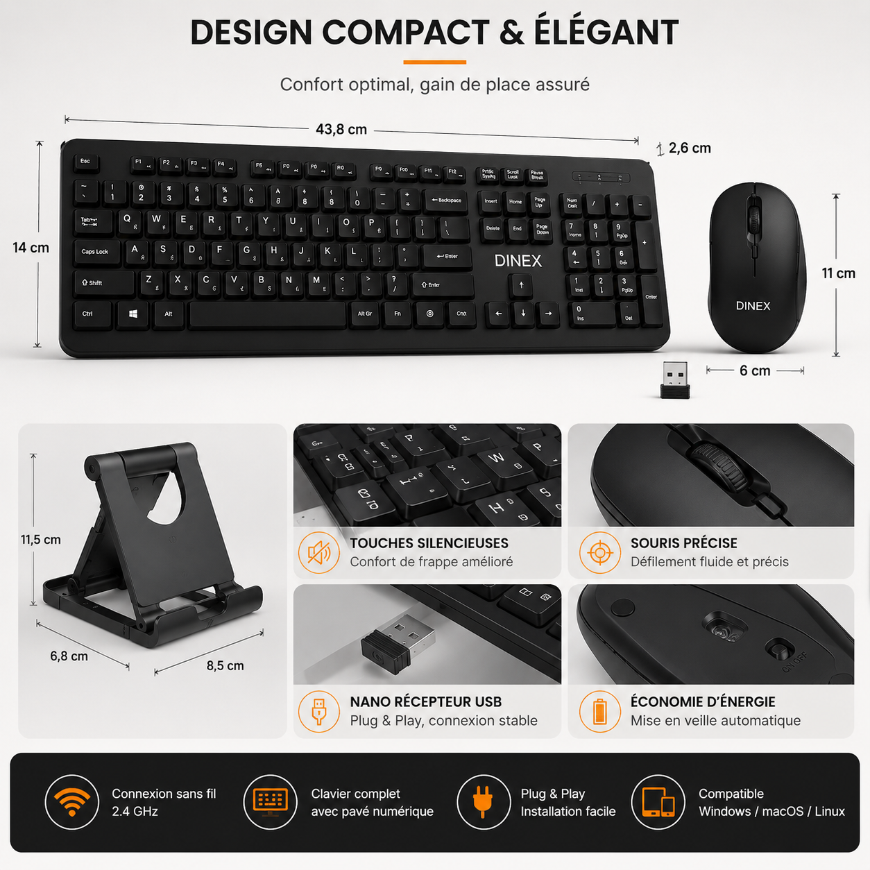 Pack Clavier & Souris Sans Fil + Support Téléphone Gratuit thumbnail 4