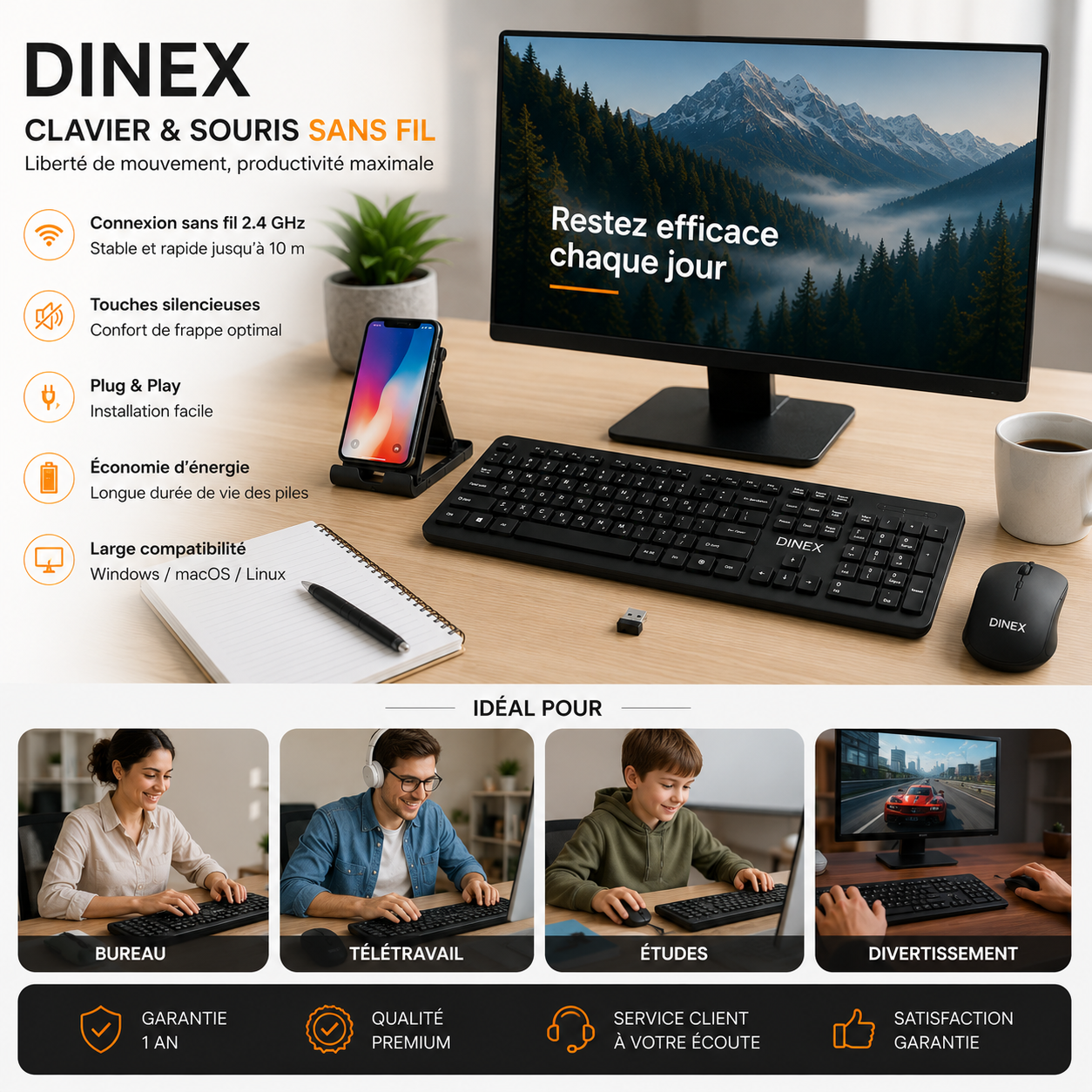 Pack Clavier & Souris Sans Fil + Support Téléphone Gratuit thumbnail 5