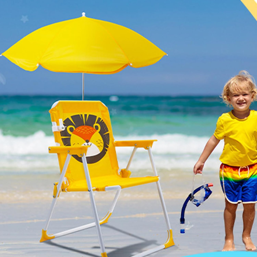 Chaise De Plage Pliable Avec Parasol Pour Enfant - Couleur Et Design Aleatoire