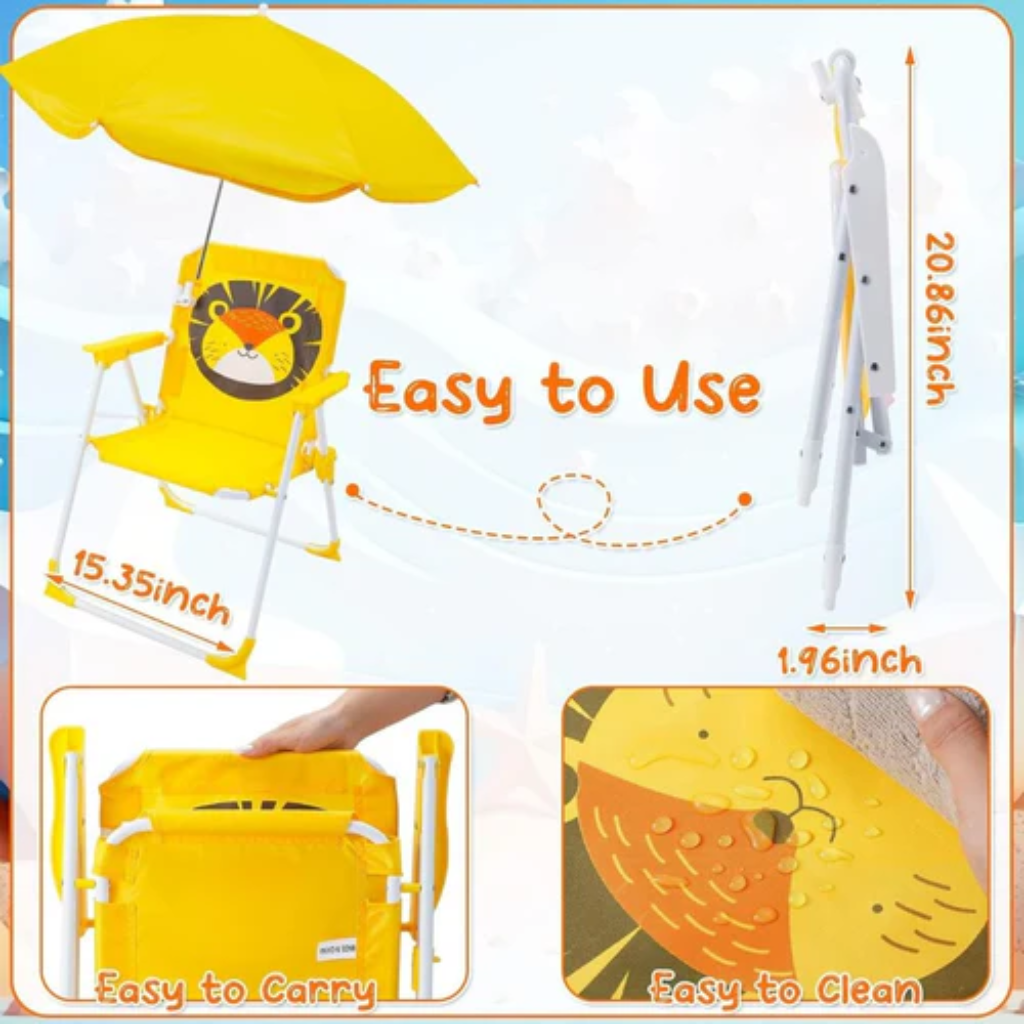Chaise De Plage Pliable Avec Parasol Pour Enfant - Couleur Et Design Aleatoire thumbnail 3