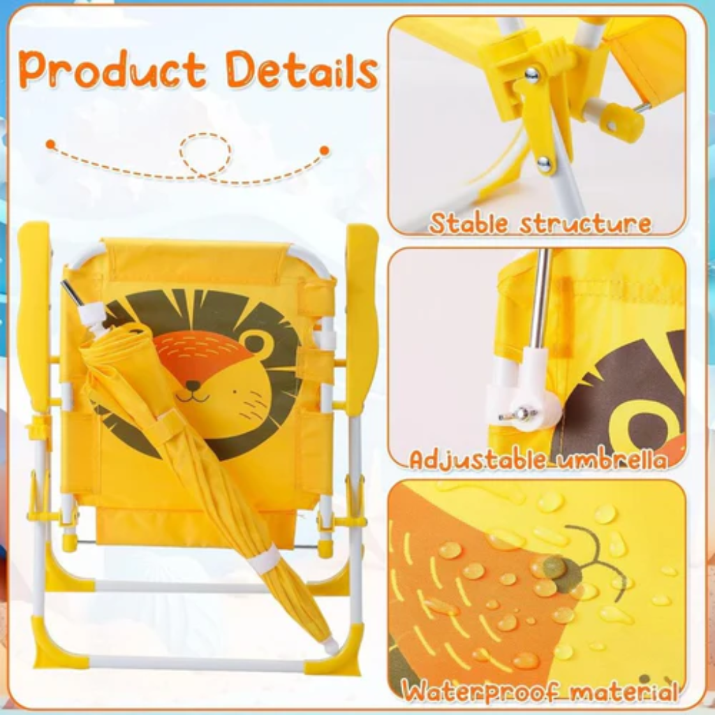 Chaise De Plage Pliable Avec Parasol Pour Enfant - Couleur Et Design Aleatoire thumbnail 5
