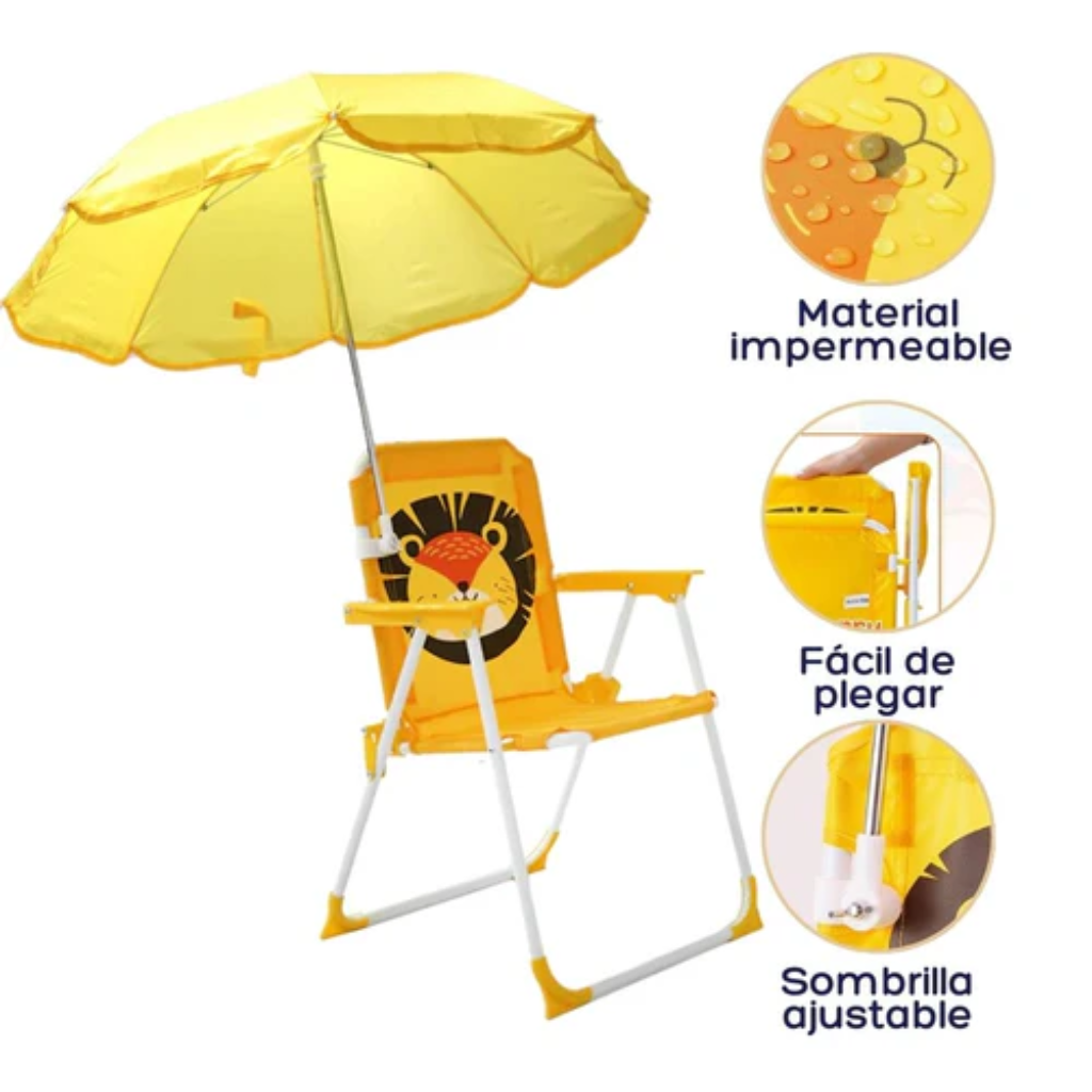 Chaise De Plage Pliable Avec Parasol Pour Enfant - Couleur Et Design Aleatoire thumbnail 8
