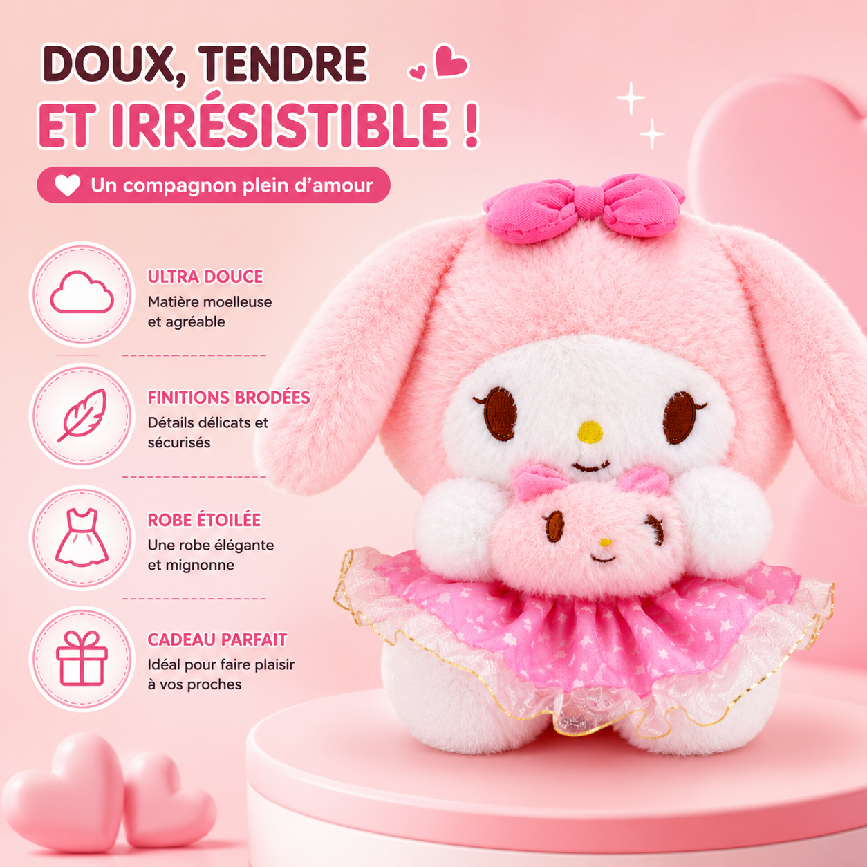 Peluche Lapin Rose Ultra Douce – Compagnon Adorable Et Cadeau Parfait Pour Enfants thumbnail 2