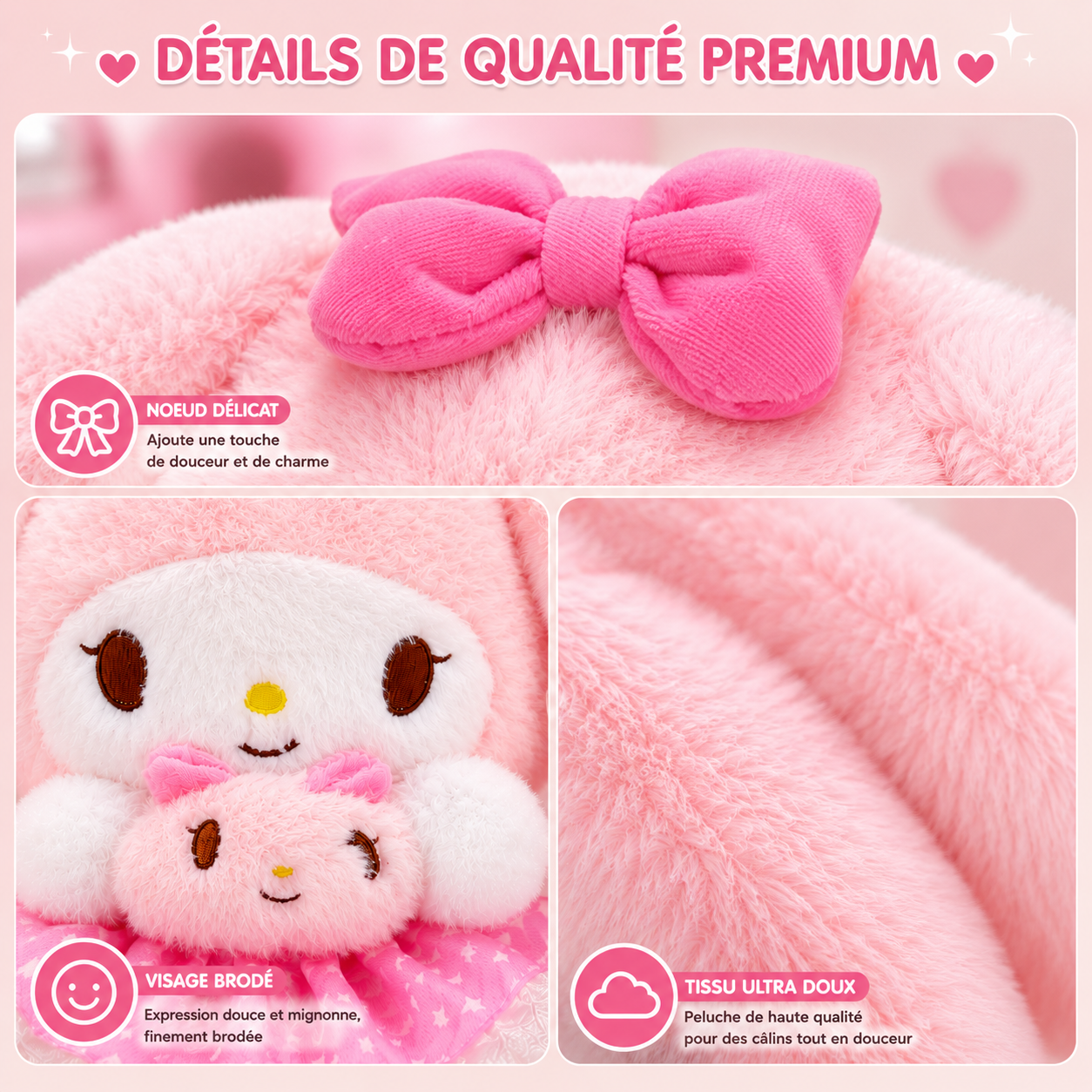 Peluche Lapin Rose Ultra Douce – Compagnon Adorable Et Cadeau Parfait Pour Enfants thumbnail 3