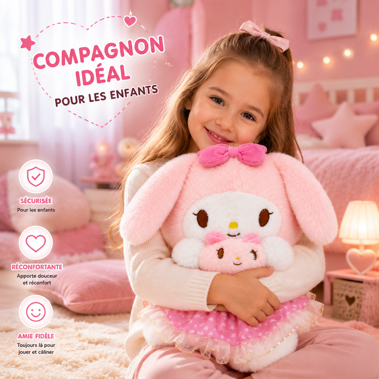 Peluche Lapin Rose Ultra Douce – Compagnon Adorable Et Cadeau Parfait Pour Enfants thumbnail 4