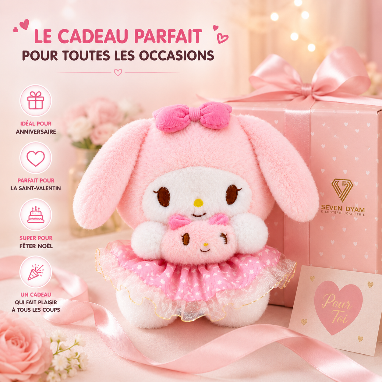 Peluche Lapin Rose Ultra Douce – Compagnon Adorable Et Cadeau Parfait Pour Enfants thumbnail 5