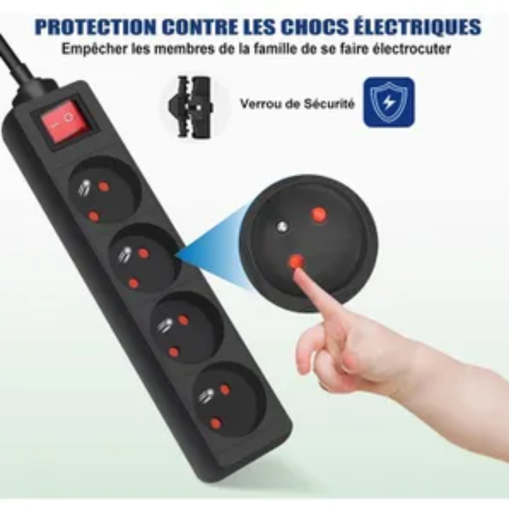 Rallonge 4 Prises – 1.5m, Noire, Sécurité Et Simplicité Au Quotidien thumbnail 3