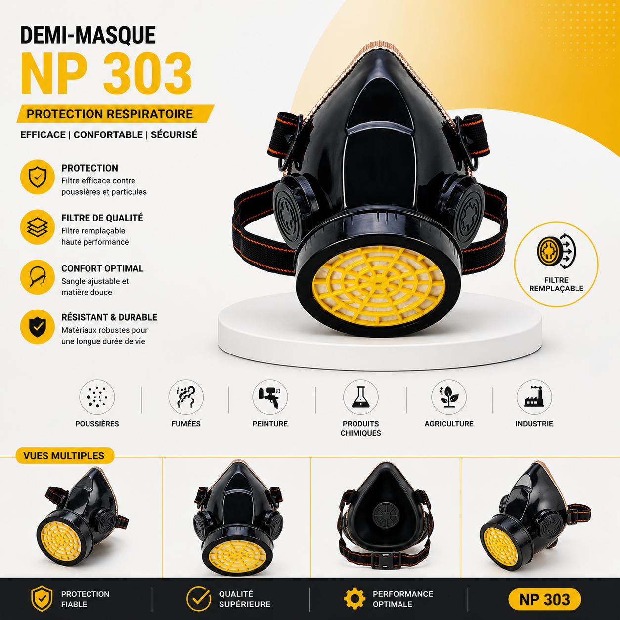 Demi-masque Respiratoire Np 303 Avec Filtre Remplaçable