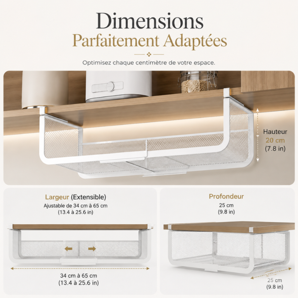 Panier De Rangement Suspendu Extensible Sous Étagère – Couleur Aléatoire thumbnail 3