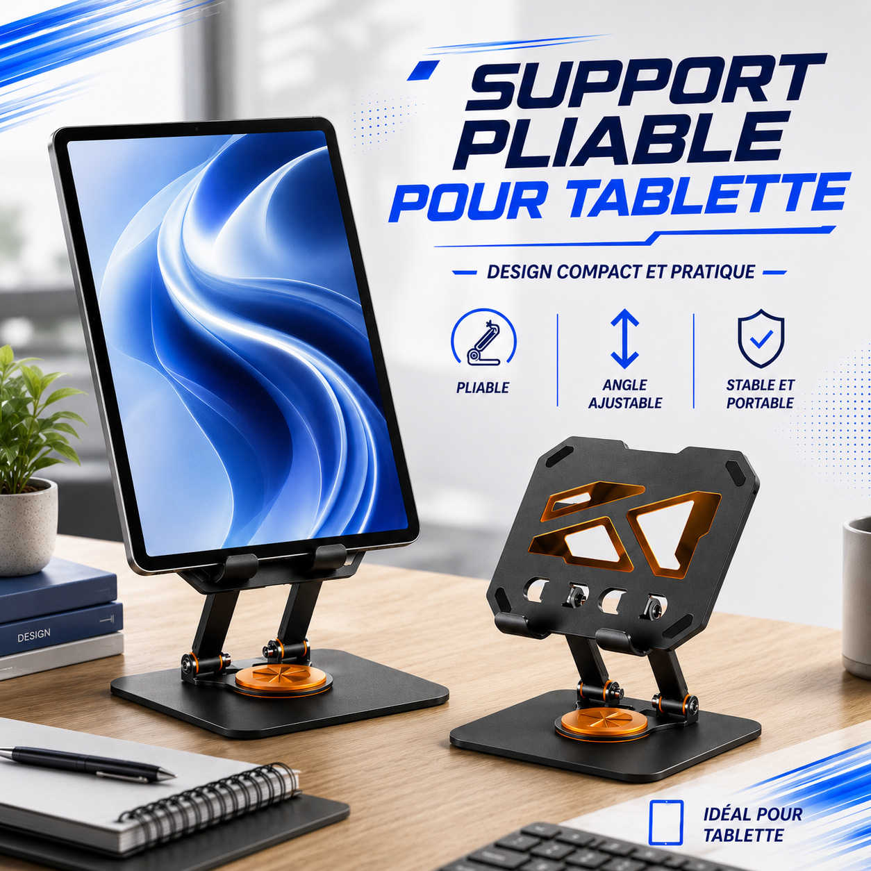 Support Pliable Réglable Pour Tablette – Stable Et Portable