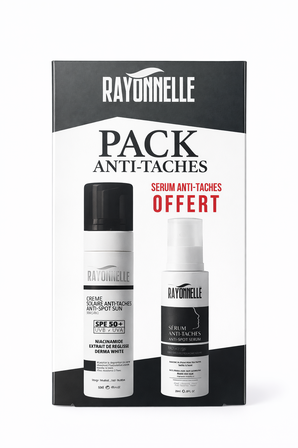 Pack Anti-taches Spf 50+ + Sérum Offert – Soin Éclat & Protection