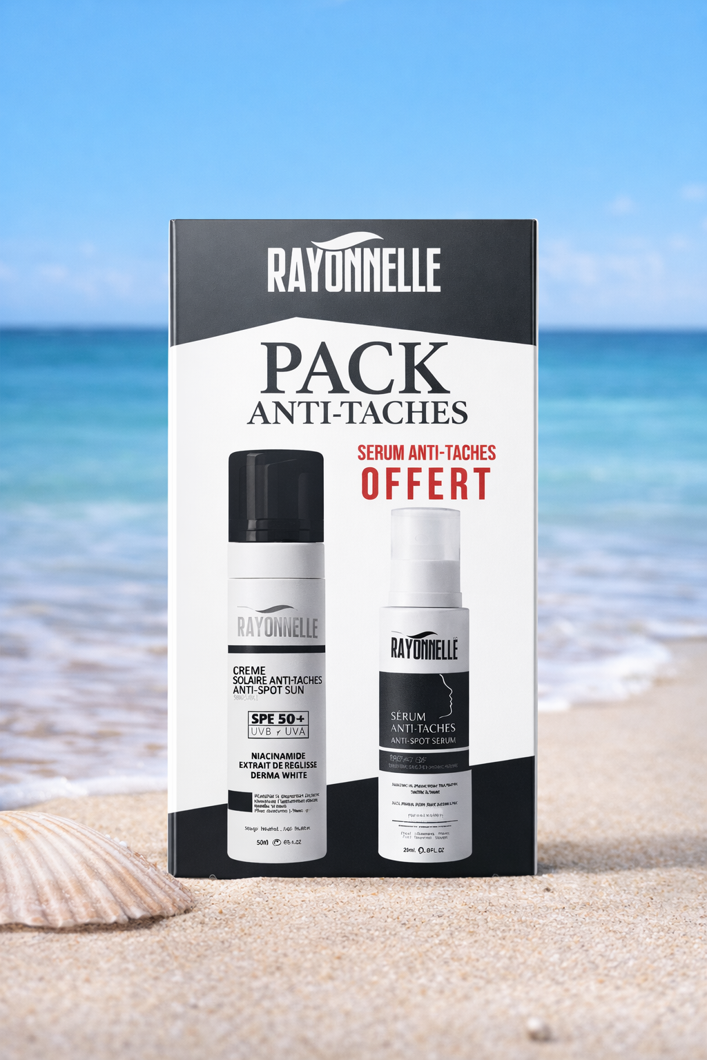 Pack Anti-taches Spf 50+ + Sérum Offert – Soin Éclat & Protection