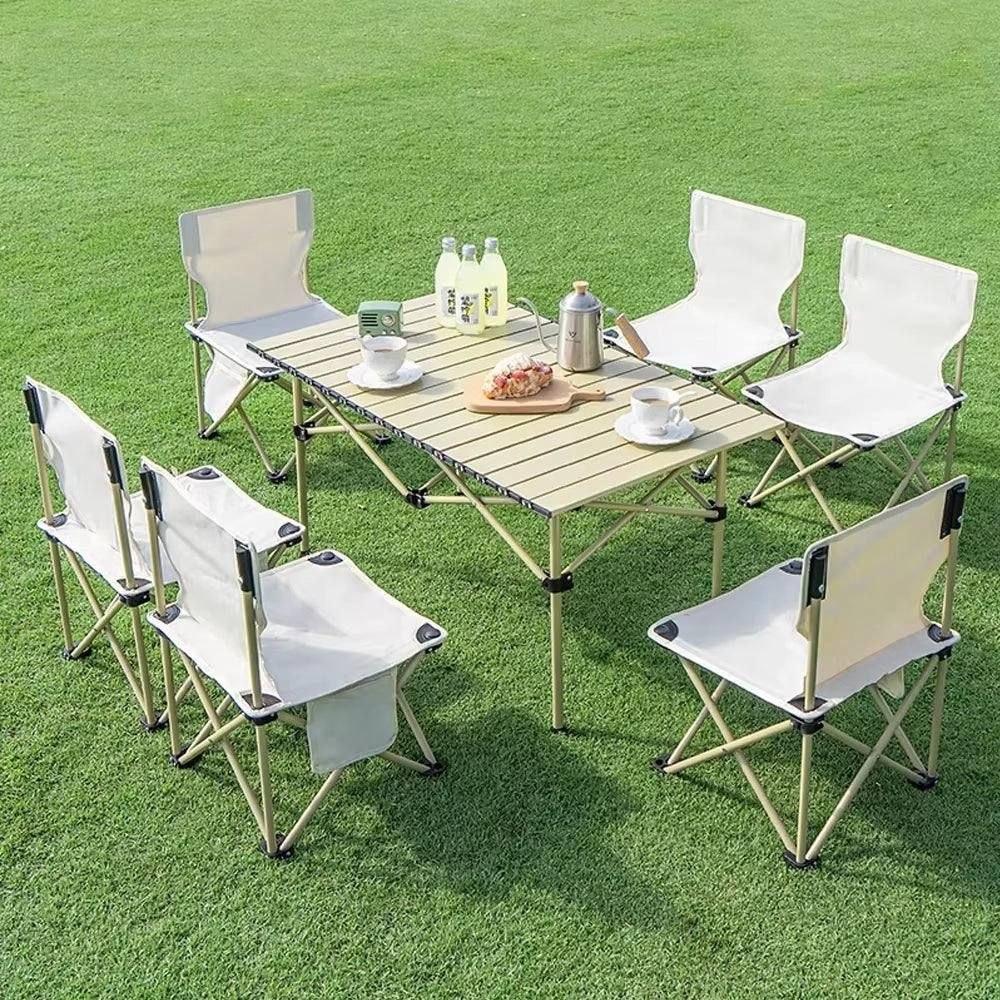 Ensemble Table Pliante + 6 Chaises Xl – Table Camping Pliable Portable Avec Sacs De Rangement (multi couleur Aléatoire)