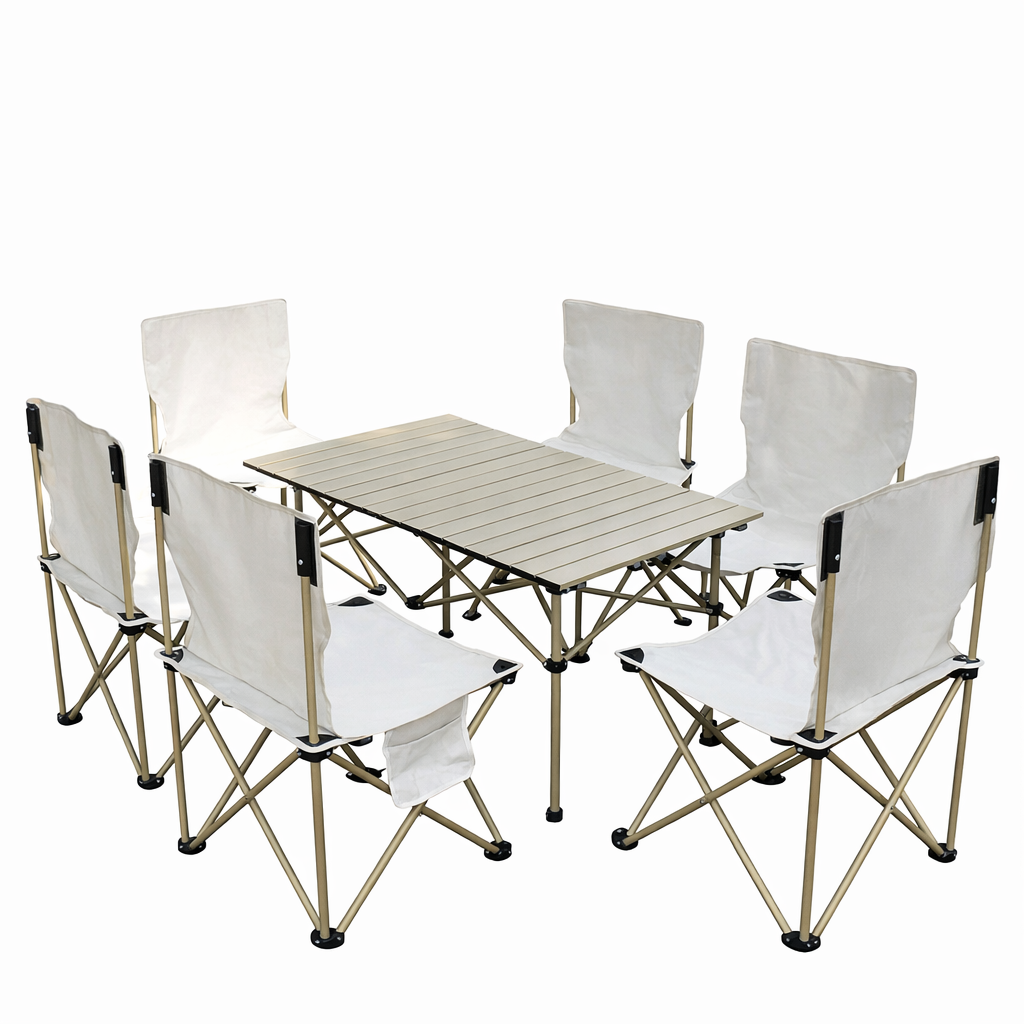 Ensemble Table Pliante + 6 Chaises Xl – Table Camping Pliable Portable Avec Sacs De Rangement (multi couleur Aléatoire)