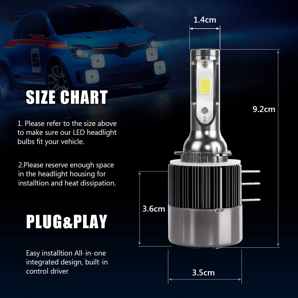 Phares De Voiture À Led V6,feux De Position Latéraux H15,kits De Phares Led Haute Qualité,phare Led H15 Anti-erreur Canbus thumbnail 8