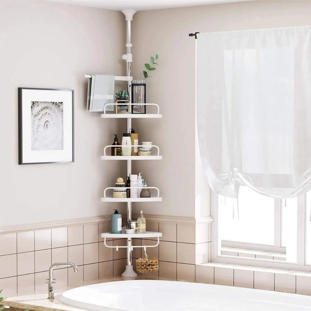 Étagère D'angle De Douche Télescopique 4 Paniers Et 2 Porte Serviettes