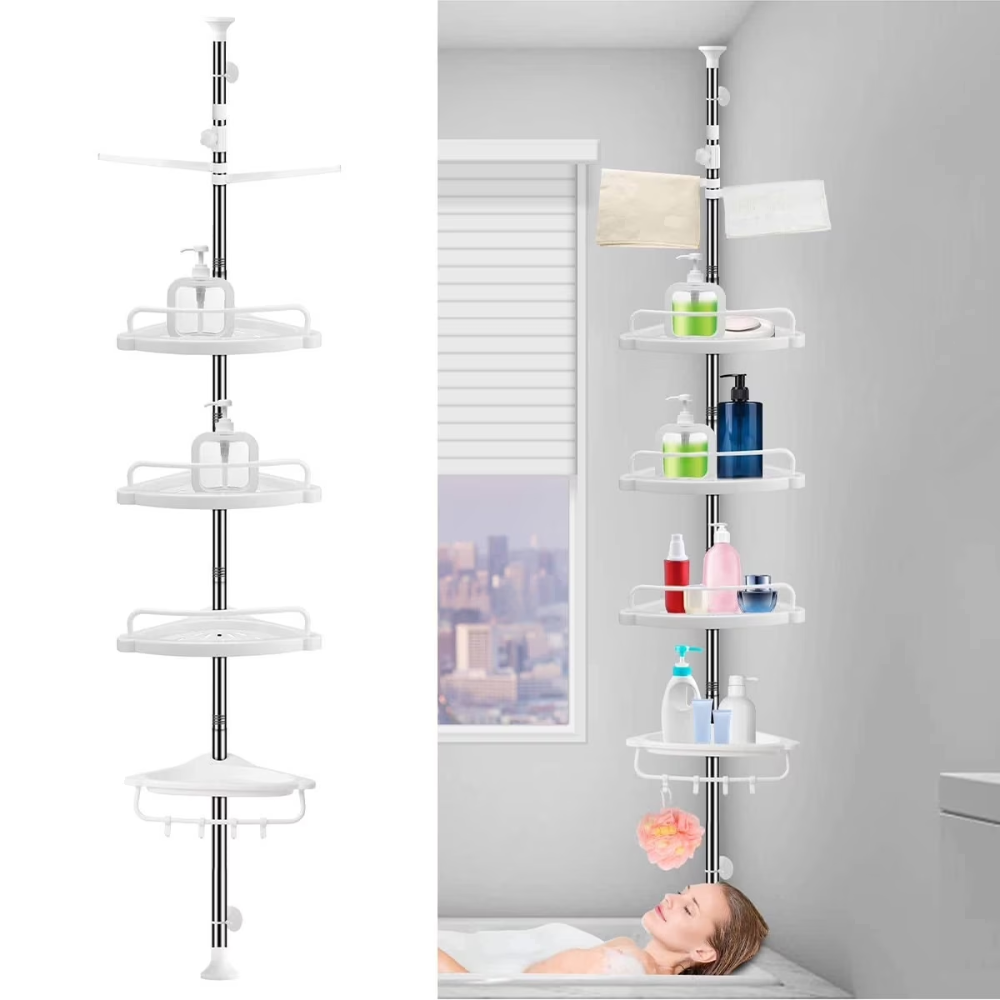 Étagère D'angle De Douche Télescopique 4 Paniers Et 2 Porte Serviettes